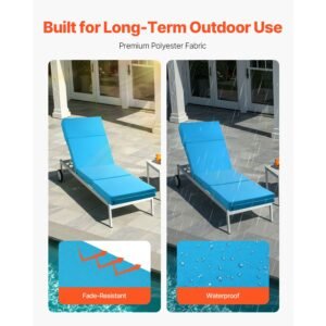 chaise lounge cushion, 72 x 21 x 4 in, set of 2 outdoor lounge chair cushions, waterproof & fade resistant, sun lounger cushions with ties, thick patio lounger pads for pool deck, teal color