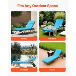 chaise lounge cushion, 72 x 21 x 4 in, set of 2 outdoor lounge chair cushions, waterproof & fade resistant, sun lounger cushions with ties, thick patio lounger pads for pool deck, teal color