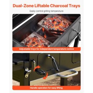 charcoal grill, 780 sq.in. extra large charcoal barbecue grill with 2 liftable charcoal trays & folding side tables, high temp powder coated steel bbq cooking grills for patio backyard parties