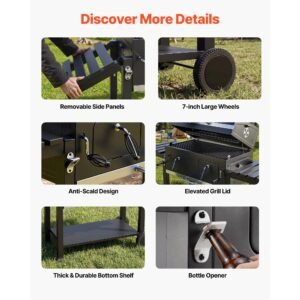 charcoal grill, 780 sq.in. extra large charcoal barbecue grill with 2 liftable charcoal trays & folding side tables, high temp powder coated steel bbq cooking grills for patio backyard parties