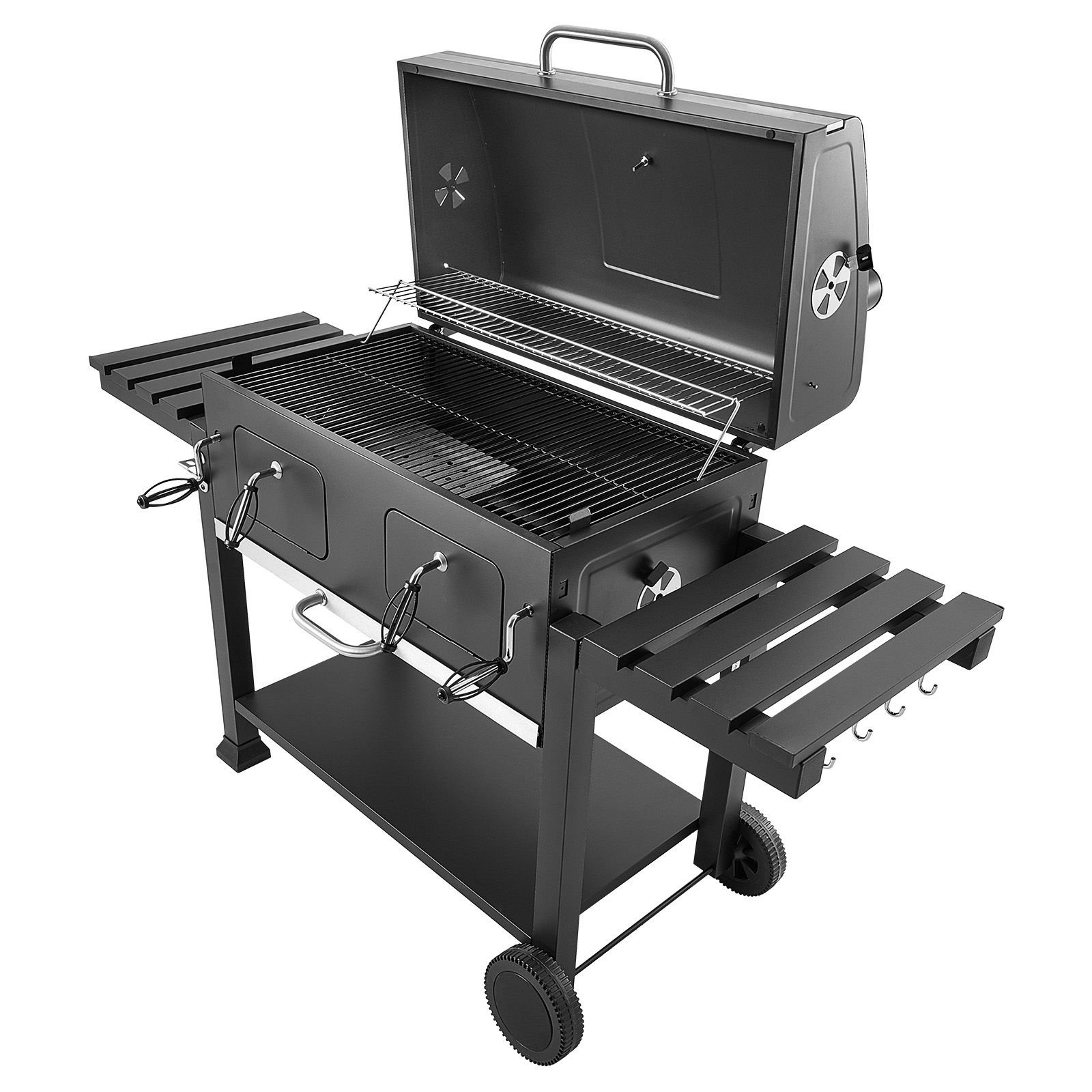 charcoal grill, 780 sq.in. extra large charcoal barbecue grill with 2 liftable charcoal trays & folding side tables, high temp powder coated steel bbq cooking grills for patio backyard parties