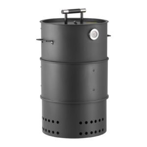 Charcoal Smoker Grill, 18.5" Barrel Charcoal BBQ Smoker, Coated Steel Outdoor Barbecue Grill with 2 Grilling Grates, 1 Hanging Rod, 6 Hooks & Thermometer, Ideal for Party Backyard Patio Cooking