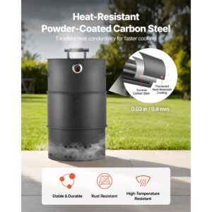 charcoal smoker grill, 18.5" barrel charcoal bbq smoker, coated steel outdoor barbecue grill with 2 grilling grates, 1 hanging rod, 6 hooks & thermometer, ideal for party backyard patio cooking
