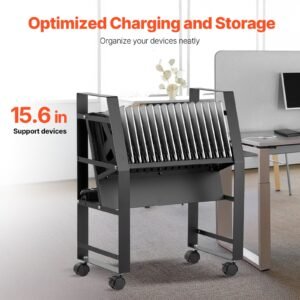 charging cart, 16 device mobile open charging station, up to 15.6 in screen size, office and classroom mobile charging cart, for chromebook, tablet and laptop