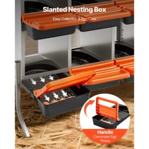 chicken nesting boxes, 10 compartments, with support legs, easy egg collection, galvanized steel and high strength plastic, roll away nesting boxes for chickens and hens laying eggs, orange