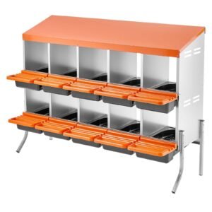 Chicken Nesting Boxes, 10 Compartments, with Support Legs, Easy Egg Collection, Galvanized Steel and High-Strength Plastic, Roll Away Nesting Boxes for Chickens and Hens Laying Eggs, Orange