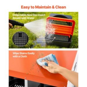 chicken nesting boxes, 10 compartments, with support legs, easy egg collection, galvanized steel and high strength plastic, roll away nesting boxes for chickens and hens laying eggs, orange