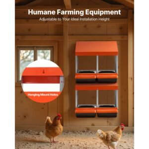 chicken nesting boxes, 2 compartments, easy egg collection, wall mount, easy to assemble, galvanized steel and high strength plastic, roll away nesting boxes for chickens laying eggs, orange