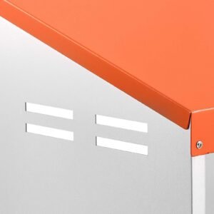 chicken nesting boxes, 3 compartments, with support legs, easy egg collection, galvanized steel and high strength plastic, roll away nesting boxes for chickens and hens laying eggs, orange
