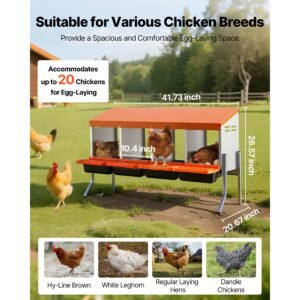 chicken nesting boxes, 4 compartments, with support legs, easy egg collection, galvanized steel and high strength plastic, roll away nesting boxes for chickens and hens laying eggs, orange