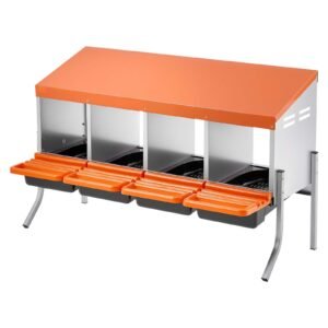 Chicken Nesting Boxes, 4 Compartments, with Support Legs, Easy Egg Collection, Galvanized Steel and High-Strength Plastic, Roll Away Nesting Boxes for Chickens and Hens Laying Eggs, Orange