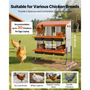 chicken nesting boxes, 6 compartments, with support legs, easy egg collection, galvanized steel and high strength plastic, roll away nesting boxes for chickens and hens laying eggs, orange