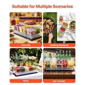 chilled condiment server caddy, 5 compartment ice cooled serving container, plastic fruit garnish tray platter with separate lid, for taco salad bar accessories, party home restaurant supplies