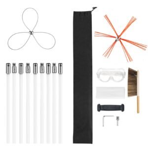 Chimney Sweep Kit, 30 ft Maximum Extendable Length Chimney Brush, Chimney Cleaner Sweeper with Dual Brush Heads, Brush & Goggles, Fireplace Cleaning Tool for Square, Rectangle, Arch Chimneys