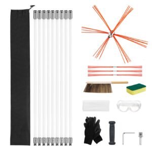 Chimney Sweep Kit, 30 ft Maximum Extendable Length Chimney Sweep, Chimneys Cleaning Kit with Bristle Replacements & Goggles, 90° Bendable Fireplace Cleaning Tool, for Square, Rectangle Chimneys