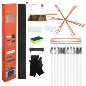Chimney Sweep Kit, 33 ft Maximum Extendable Length Chimney Brush, Chimneys Cleaning Kit with Bristle Replacements & Goggles, 90° Bendable Fireplace Cleaning Tool, for Square, Rectangle Chimneys