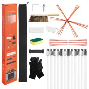 Chimney Sweep Kit, 39 ft Maximum Extendable Length Chimney Sweep, Chimneys Cleaning Kit with Bristle Replacements & Goggles, 90° Bendable Fireplace Cleaning Tool, for Square, Rectangle Chimneys