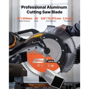 circular saw blade, 10 inch diameter, 80 sharp alloy teeth, 5/8 inch arbor, fine finish, aluminum cutting blade for circular saw, with noise reducing heat vents, for cutting steel and metal