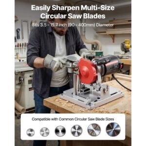 circular saw blade sharpener, 140w 3800rpm electric saw blade sharpening machine with 4" ceramic & diamond grinding wheels fits 3.5" to 15.7" diameter circular saw blades