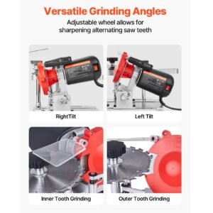 circular saw blade sharpener, 140w 3800rpm electric saw blade sharpening machine with 4" ceramic & diamond grinding wheels fits 3.5" to 15.7" diameter circular saw blades