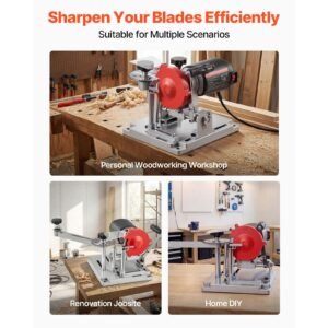 circular saw blade sharpener, 140w 3800rpm electric saw blade sharpening machine with 4" ceramic & diamond grinding wheels fits 3.5" to 15.7" diameter circular saw blades