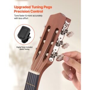 classical guitar, 36 inch, wood classical guitar starter kit for beginners, with nylon strings, gig bag, strap, tuner, extra strings, picks, capo, sapele & rosewood, for kids girls boys, natural