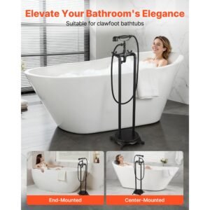 clawfoot bathtub faucet, freestanding tub faucets with handheld shower, vintage oil rubbed bronze tub filler faucet shower kit with 360° rotation spout & 59 inch long hose for bathtubs