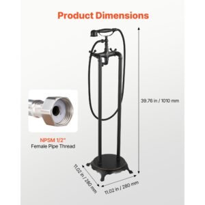 clawfoot bathtub faucet, freestanding tub faucets with handheld shower, vintage oil rubbed bronze tub filler faucet shower kit with 360° rotation spout & 59 inch long hose for bathtubs