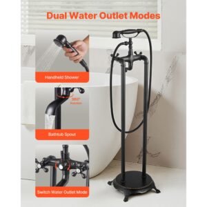 clawfoot bathtub faucet, freestanding tub faucets with handheld shower, vintage oil rubbed bronze tub filler faucet shower kit with 360° rotation spout & 59 inch long hose for bathtubs