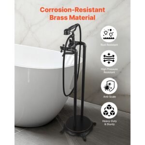 clawfoot bathtub faucet, freestanding tub faucets with handheld shower, vintage oil rubbed bronze tub filler faucet shower kit with 360° rotation spout & 59 inch long hose for bathtubs