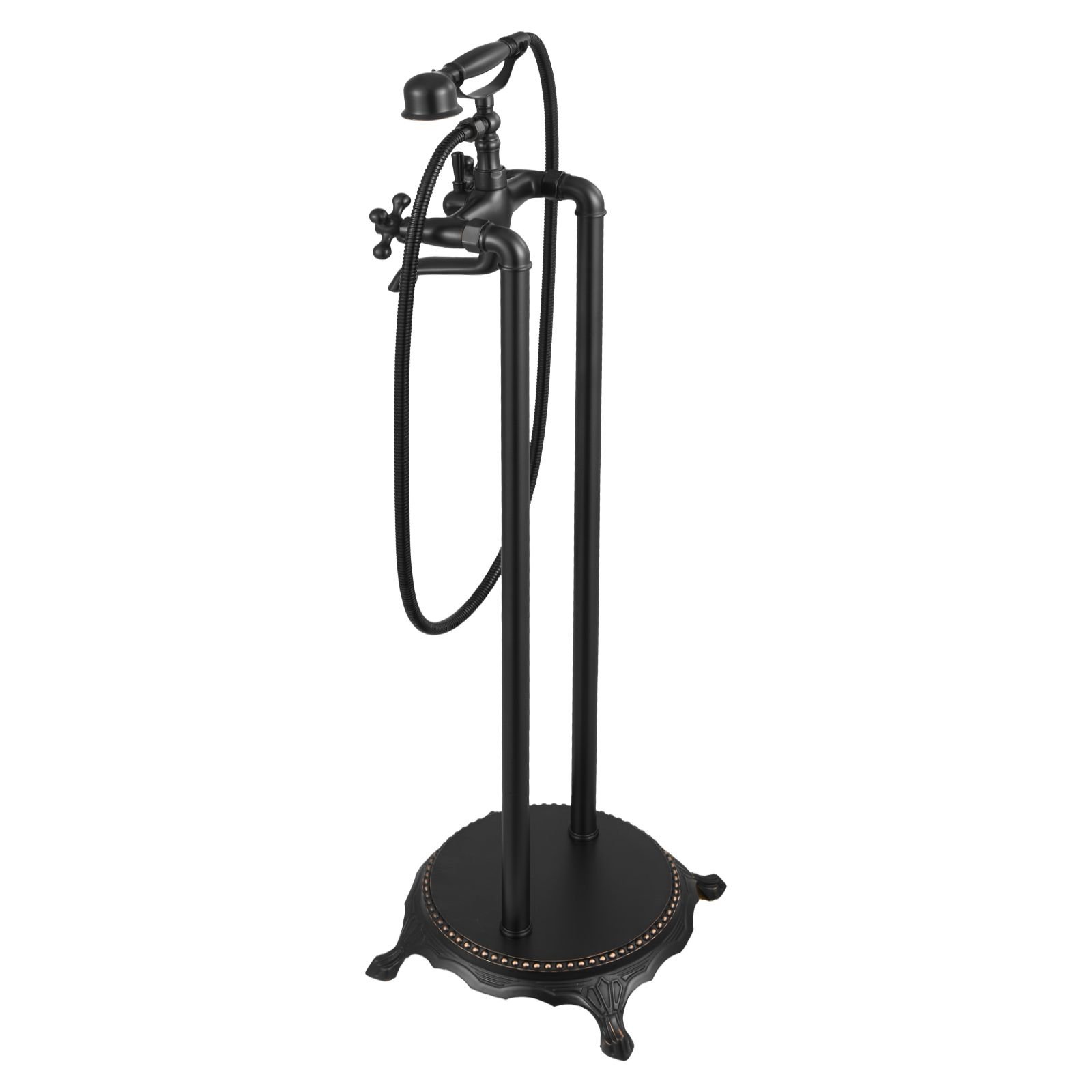 clawfoot bathtub faucet, freestanding tub faucets with handheld shower, vintage oil rubbed bronze tub filler faucet shower kit with 360° rotation spout & 59 inch long hose for bathtubs