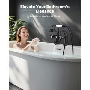 clawfoot tub faucet, deck mount bathtub faucets with handheld shower, vintage oil rubbed bronze clawfoot tub filler faucet shower kit with 360° rotation spout & 59 inch long hose for bathtubs