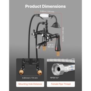 clawfoot tub faucet, deck mount bathtub faucets with handheld shower, vintage oil rubbed bronze clawfoot tub filler faucet shower kit with 360° rotation spout & 59 inch long hose for bathtubs