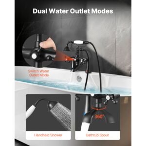 clawfoot tub faucet, deck mount bathtub faucets with handheld shower, vintage oil rubbed bronze clawfoot tub filler faucet shower kit with 360° rotation spout & 59 inch long hose for bathtubs