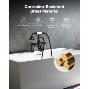 clawfoot tub faucet, deck mount bathtub faucets with handheld shower, vintage oil rubbed bronze clawfoot tub filler faucet shower kit with 360° rotation spout & 59 inch long hose for bathtubs