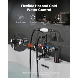 clawfoot tub faucet, deck mount bathtub faucets with handheld shower, vintage oil rubbed bronze clawfoot tub filler faucet shower kit with 360° rotation spout & 59 inch long hose for bathtubs