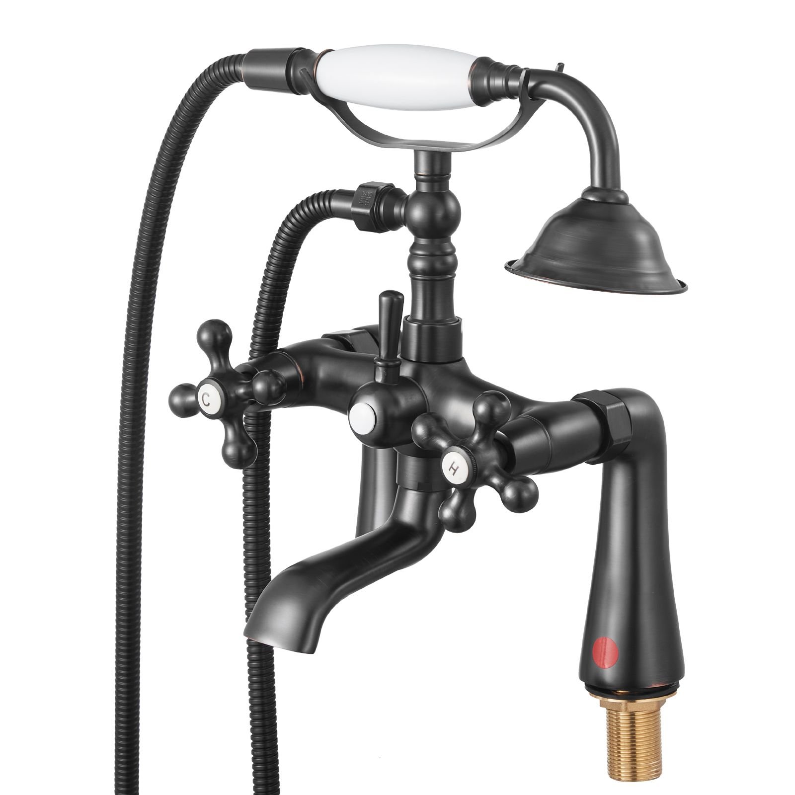 clawfoot tub faucet, deck mount bathtub faucets with handheld shower, vintage oil rubbed bronze clawfoot tub filler faucet shower kit with 360° rotation spout & 59 inch long hose for bathtubs