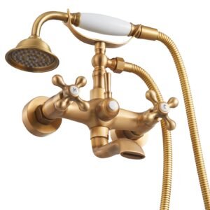 Clawfoot Tub Faucet, Wall Mount Bathtub Faucets with Handheld Shower, Vintage Brushed Gold Clawfoot Tub Filler Faucet Shower Kit with Adjustable Swing Arms & 360° Rotation Spout for Bathtubs