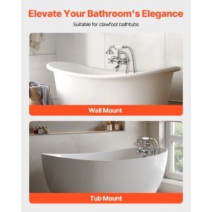 clawfoot tub faucet, wall mount bathtub faucets with handheld shower, vintage brushed nickel clawfoot tub filler faucet shower kit with adjustable swing arms & 360° rotation spout for bathtubs