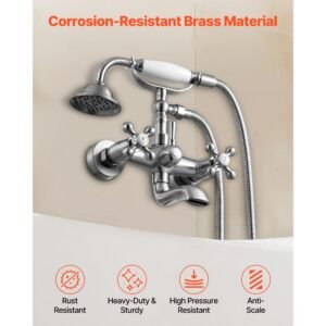 clawfoot tub faucet, wall mount bathtub faucets with handheld shower, vintage brushed nickel clawfoot tub filler faucet shower kit with adjustable swing arms & 360° rotation spout for bathtubs