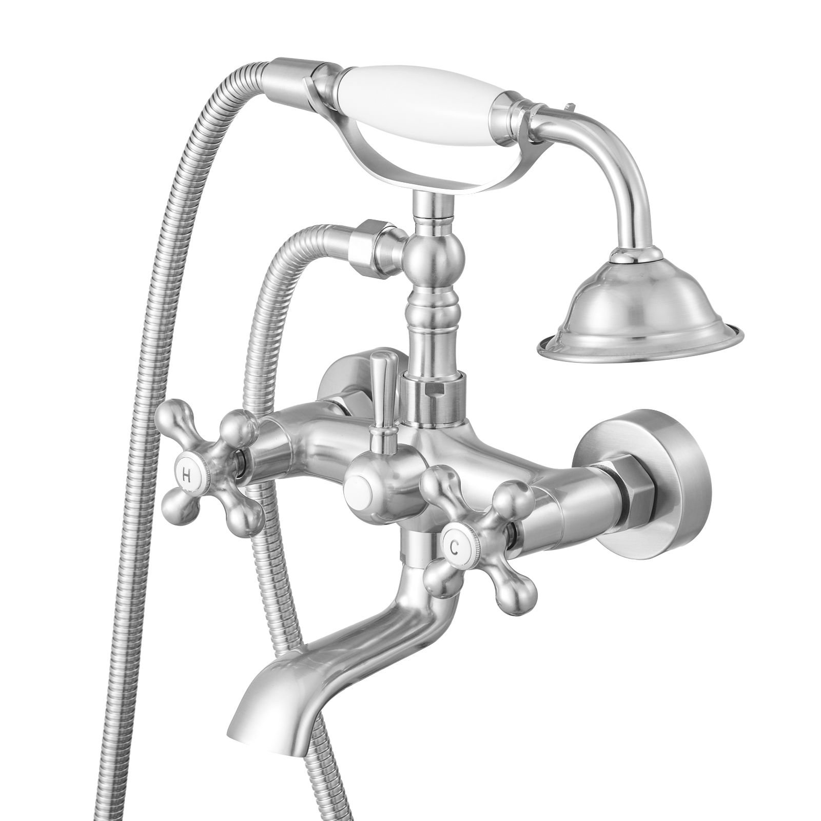 clawfoot tub faucet, wall mount bathtub faucets with handheld shower, vintage brushed nickel clawfoot tub filler faucet shower kit with adjustable swing arms & 360° rotation spout for bathtubs