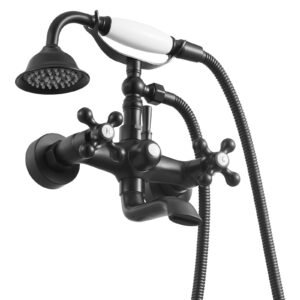 Clawfoot Tub Faucet, Wall Mount Bathtub Faucets with Handheld Shower, Vintage Matte Black Clawfoot Tub Filler Faucet Shower Kit with Adjustable Swing Arms & 360° Rotation Spout for Bathtubs