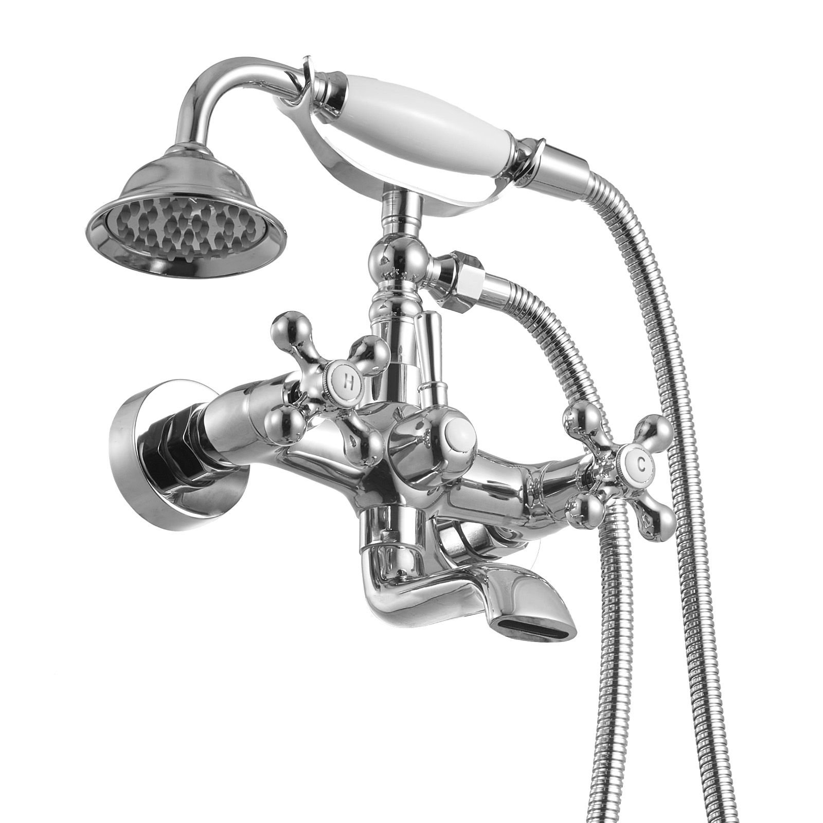 clawfoot tub faucet, wall mount bathtub faucets with handheld shower, vintage polished chrome clawfoot tub filler faucet shower kit with adjustable swing arms & 360° rotation spout for bathtubs