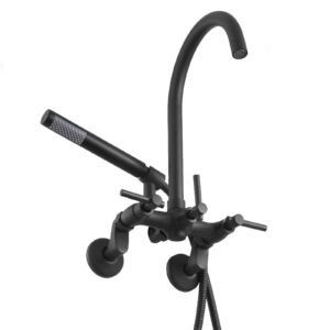 Clawfoot Tub Faucet, Wall-Mounted Bathtub Faucet with Handheld Shower, Vintage Matte Black Clawfoot Tub Filler Shower Kit with Adjustable Swing Arms & Rotatable Gooseneck Spout for Bathtubs