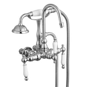Clawfoot Tub Faucet, Wall-Mounted Bathtub Faucets with Handheld Shower, Polished Chrome Clawfoot Tub Filler Faucet Shower Kit with 59" Long Hose & Gooseneck Spout, Modern & Vintage for Bathtubs