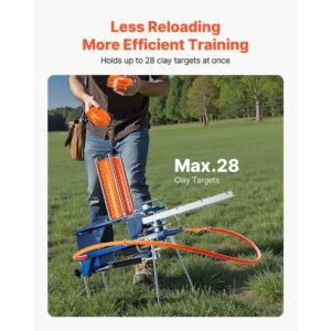 clay target thrower, max 28 clays pigeon thrower, 45+ yards automatic skeet and trap launcher with adjustable angle & foot pedal for clays throwing shooting sports