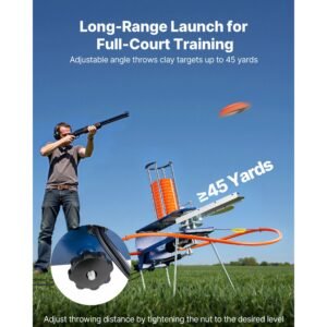 clay target thrower, max 28 clays pigeon thrower, 45+ yards automatic skeet and trap launcher with adjustable angle & foot pedal for clays throwing shooting sports