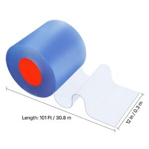 clear pvc strip curtain, 101 ft length x 12 in width, thermal insulating plastic door strip bulk roll, walk in freezer cooler curtain strips for doorways of supermarket, garage, warehouse