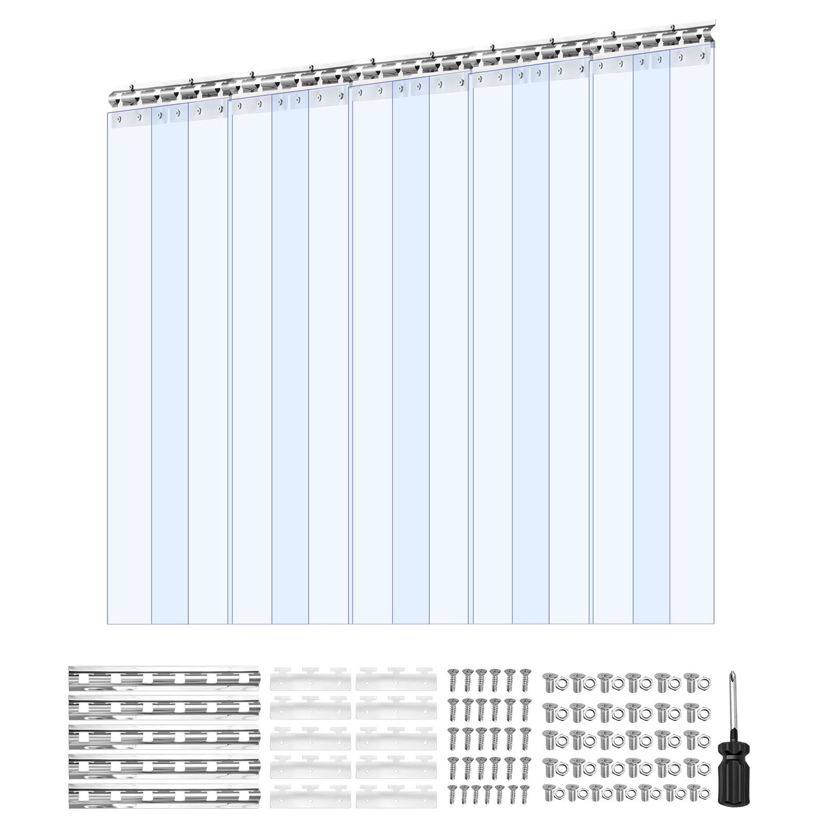 clear pvc strip curtain, 96 in height x 60 in width x 0.08 in thickness, 10 pcs walk in freezer cooler curtain strips, smooth waterproof plastic door strips for warehouse, freezer, garage doors
