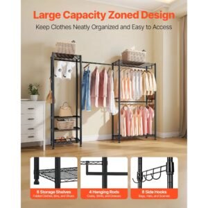Clothing Garment Rack, Heavy Duty Clothes Rack, Freestanding Clothes Racks with Steel Frame, 800 lbs Load Capacity Closet Wardrobe with Storage Shelves for Bedroom, Clothing Store, Hallway